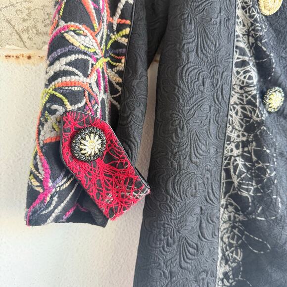 Boho Embroidered Coat Long Statement Artsy Jacket European Maximalist Womens M - Picture 2 of 12